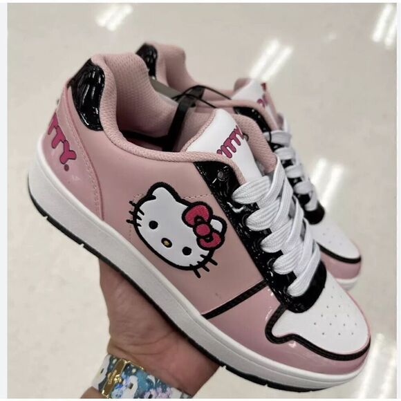 Pink white black hello kitty  womens mid sneakers sz 10 - Picture 1 of 6